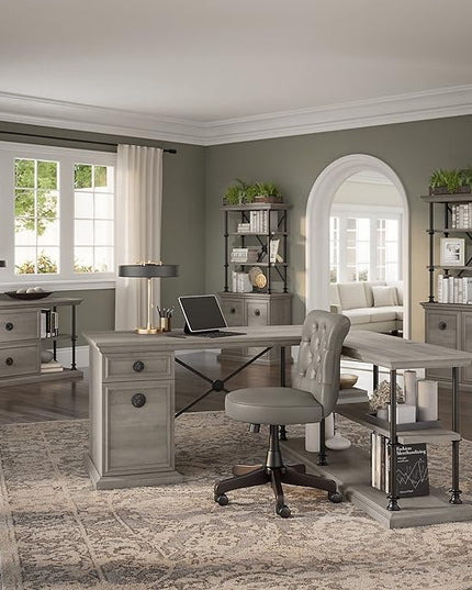 Bush Furniture Coliseum Designer Desk with Storage, Home Office Computer, 60W, Driftwood Gray - LeafyLoom