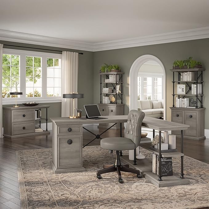 Bush Furniture Coliseum Designer Desk with Storage, Home Office Computer, 60W, Driftwood Gray - LeafyLoom