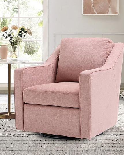 COLAMY 360° Swivel Accent Chair Set of 2, Upholstered Fabric Leisure Armchair with Lumbar Pillow for Living Room Bedroom Home Office, Pink - LeafyLoom