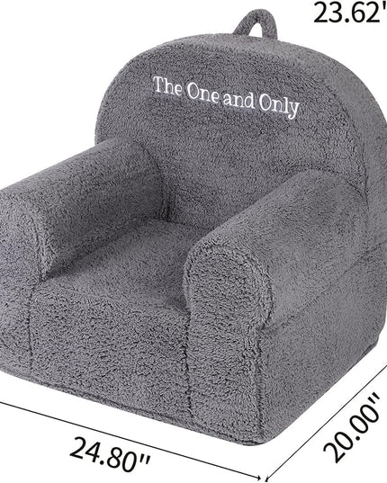 Personalized Kids Chair, High Back Toddler Sherpa Chair, Customize with Name, Grey - LeafyLoom