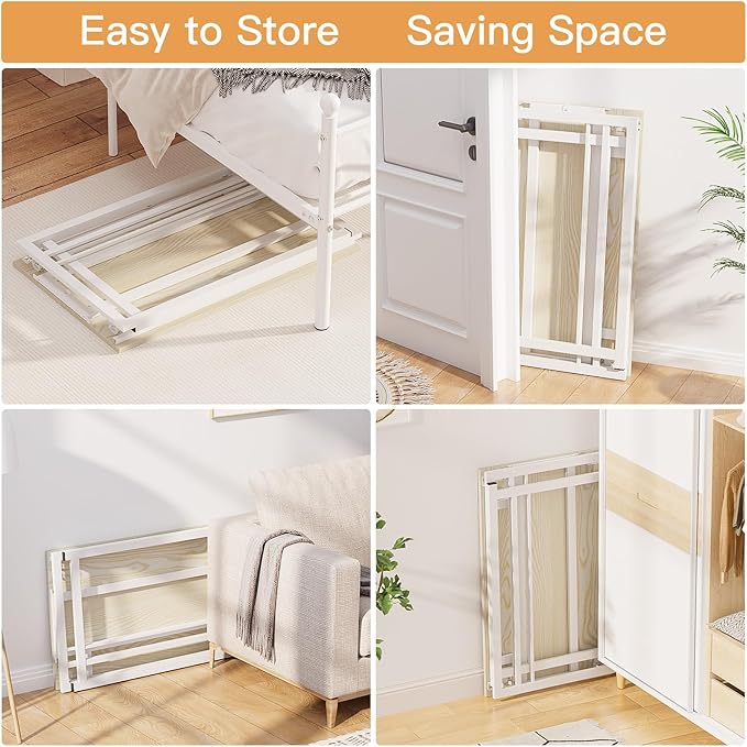 Folding Desk 32'' Computer Desk No Assembly Required Foldable Table Space Saving Writing Workstation for Home Office (Beige, White) - LeafyLoom