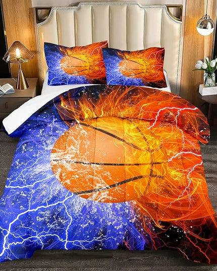 Basketball Full Size Comforter Sets for Boys Basketball Bedding Full Size Sports Microfiber Comforter Set Bedding Set for Boys Teens, 1 Comforter+2 Pillowcases - LeafyLoom