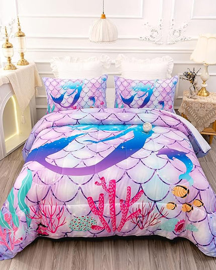 CVHOUSE Mermaid Comforter Set,Rainbow Mermaid Bedding Set for Girls Kids Teens,Rainbow Mermaid Comforter Mermaid Duvet Set Room Decor Quilt Set Full Size - LeafyLoom
