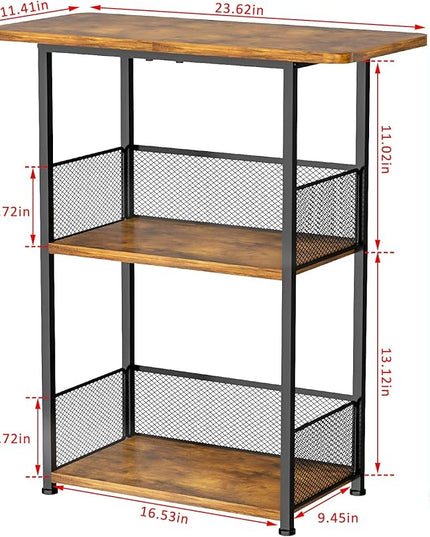 Small Bookshelf 3 Tier Small Table - Office Shelf Rustic Industrial Bookshelf, Wood and Metal Storage Shelf Stand Organizer Tall Table for Living Room, Bedroom, Office - LeafyLoom