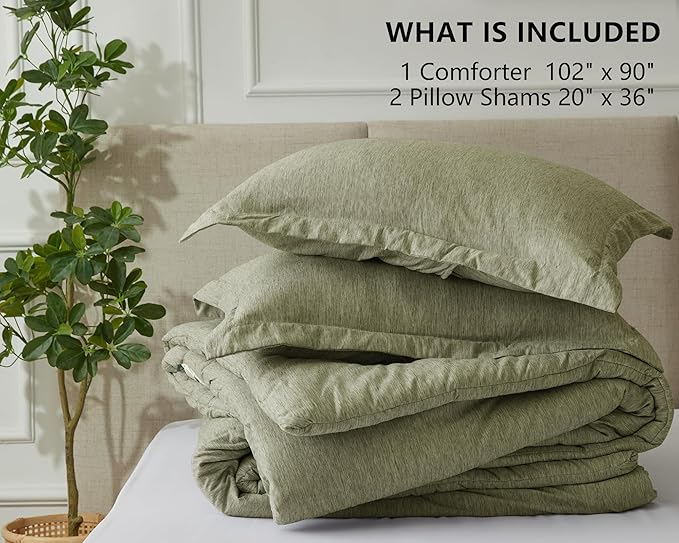 CozyLux King Size Comforter Set - 3 Pieces Olive Green Soft Luxury Cationic Dyeing Bedding Comforter for All Season, Breathable Lightweight Fluffy Boho Bed Sets with 1 Comforter and 2 Pillow Shams - LeafyLoom
