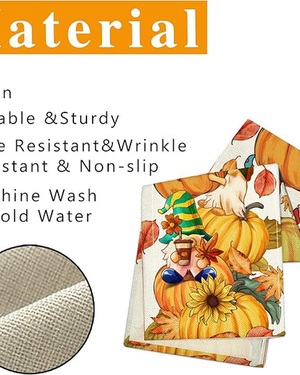 Fall Table Runner 90 Inches Long Autumn Table Runner Pumpkins Maple Leaves Gnome Fall Theme Decor for Kitchen Dining Table Home Party Decorations Unibyby