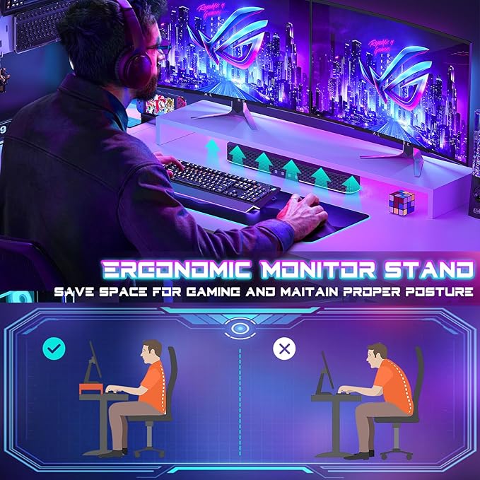 Homieasy Small Gaming Desk with Power Outlets Pegboard LED Light, 51 Inch L Shaped Computer Desk with Monitor Stand Storage Shelves, Reversible Corner Desk with Headset Hooks, White - LeafyLoom
