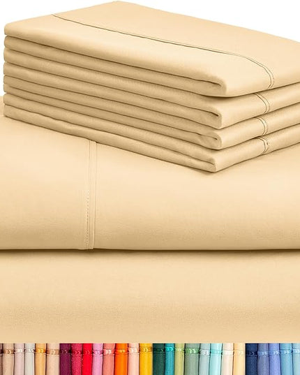 LuxClub 6 PC Full Sheet Set, Breathable Luxury Bed Sheets, Deep Pockets 18" Eco Friendly Wrinkle Free Cooling Bed Sheets Machine Washable Hotel Bedding Silky Soft - Yellow Full - LeafyLoom