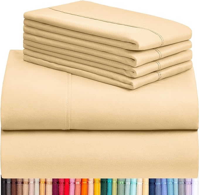 LuxClub 6 PC Full Sheet Set, Breathable Luxury Bed Sheets, Deep Pockets 18" Eco Friendly Wrinkle Free Cooling Bed Sheets Machine Washable Hotel Bedding Silky Soft - Yellow Full - LeafyLoom