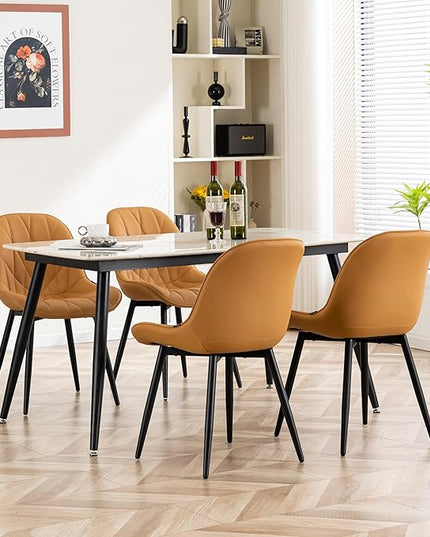 YOUNIKE Dining Chairs Set of 2, Saffron Tan Comfy Padded Kitchen Chairs, Armless Modern Faux Leather Upholstered Dining Room Chairs, Elegant Dinning Chairs Side Chairs, Loads up to 300LBS - LeafyLoom