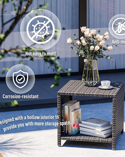 Pamapic 5 Pieces Wicker Patio Furniture Set Outdoor Patio Chairs with Ottomans Conversation Furniture with coffetable for Poorside Garden Balcony(Blue Cushion + Black Rattan)… - LeafyLoom
