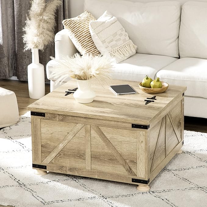 NicBex Coffee Table Wooden Coffee Table with Storage Square Center Tables with Open Top and Inner Compartment Dining Table for Living Room, Dining Room, Office, and Bedroom,31.5" W, Natural - LeafyLoom