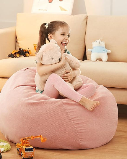 EXQ Home Stuffed Animal Storage Kids Bean Bag Chair Cover (No Filler) Washable Ultra Soft Corduroy Pink Bean Bag Cover for Organizing Plush Toys or Textile, Sack Bean Bag for Adults, Teens - LeafyLoom