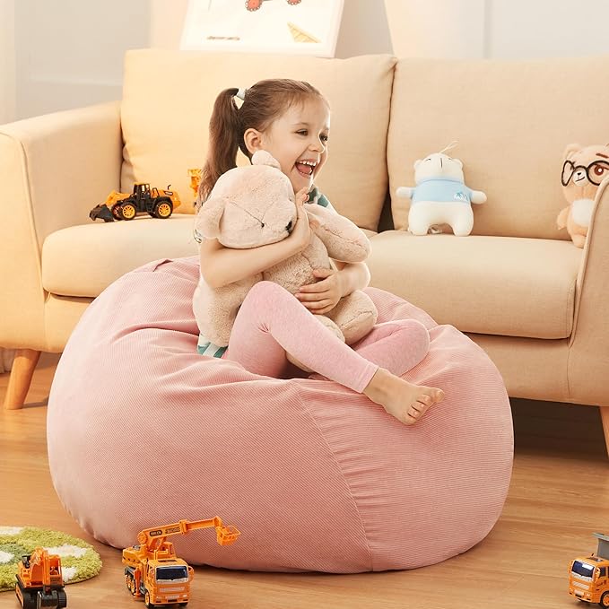 Stuffed Animal Storage Kids Bean Bag Chair Cover (No Filler) Washable Ultra Soft Corduroy Pink Bean Bag Cover for Organizing Plush Toys or Textile, Sack Bean Bag for Adults, Teens (2XL) - LeafyLoom