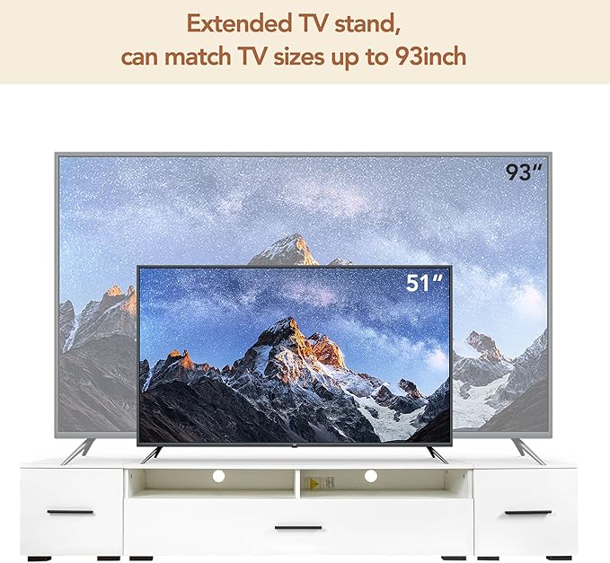 NicBex TV Stand for 90+ Inch TV LED Entertainment Center Media Storage Console Table with High Gloss TV Cabinet and 16-Color RGB LED for Living Room,Bedroom, 82.60 Inch,White - LeafyLoom