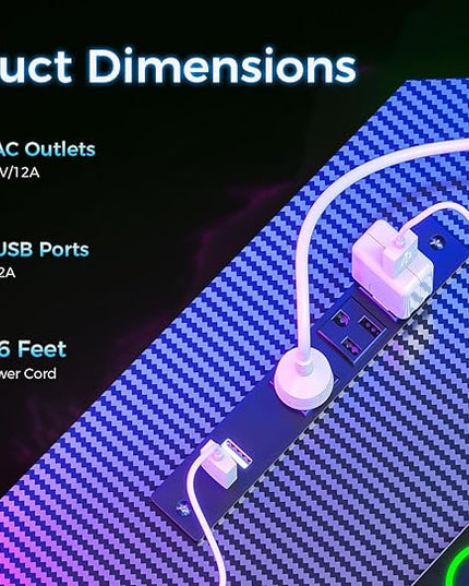 ODK L Shaped Gaming Desk with LED Lights & Power Outlets, 50.8" Computer Desk with Full Monitor Stand, Corner Desk with Cup Holder, Gaming Table with Hooks, Black Carbon Fiber - LeafyLoom