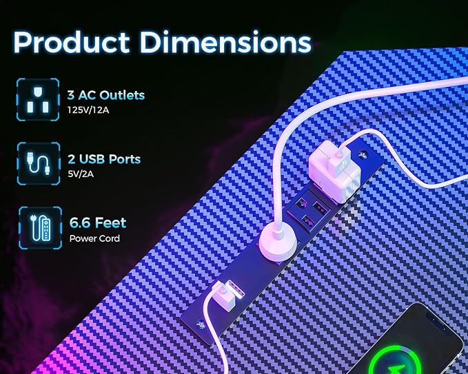 ODK L Shaped Gaming Desk with LED Lights & Power Outlets, 50.8" Computer Desk with Full Monitor Stand, Corner Desk with Cup Holder, Gaming Table with Hooks, Black Carbon Fiber - LeafyLoom