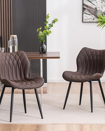 YOUNIKE Dining Chairs Set of 2, Upholstered Leather Dining Room Chairs, Modern Kitchen Chairs Living Room Bedroom Side Chairs with Wide Curved Back and Adjustable Metal Legs, Espresso Brown - LeafyLoom