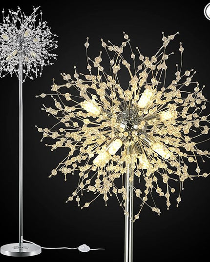 Airposta Crystal Floor Lamp for Bedroom, Floor Lamp for Living Room, Elegant Standing Lamp, 69" Tall Pole Lamp, Modern Floor Lamp for Room Decor, 32 Firework Crystal Harnesses Included, Chrome Finish - LeafyLoom