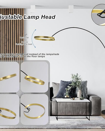 Contemporary 81" Tall LED Overreaching Sofa Arched Floor Lamp with Remote Control - Modern Standing Corner Light, Gold Metal Shade, Real Marble Base - Ideal for Bedrooms and Living Room Décor - LeafyLoom