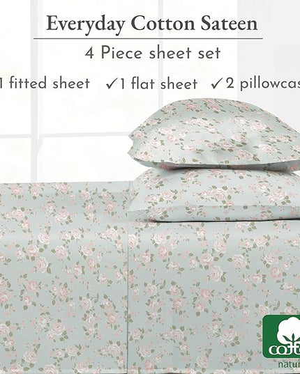 California Design Den Vintage Rose Sheet, Full Size Bed Sheets Set, 100% Cotton, 4 Pc Deep Pocket Full Sheets & Pillowcase Set - Vintage Rose - LeafyLoom