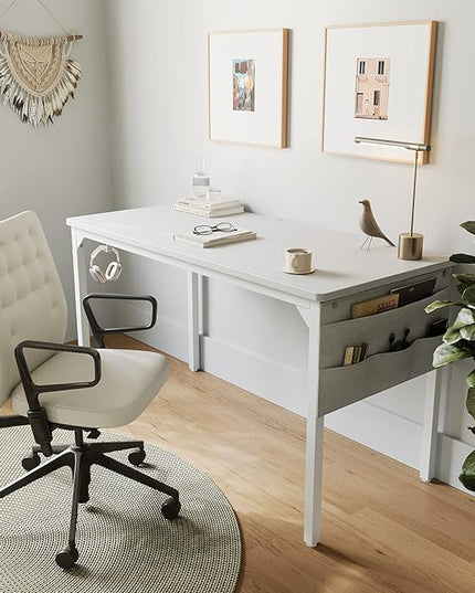 BANTI Computer Desk, 47 inch Home Office Writing Study Desks with Storage Bag, Small PC Table, Modern Simple Style for Space-Saving, White - LeafyLoom