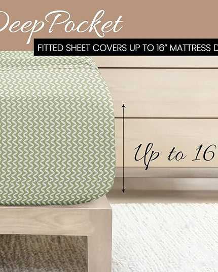 Linen Market 3 Piece Twin Bedding Sheet Set (Sage Chevron) - Sleep Better Than Ever with These Ultra-Soft & Cooling Bed Sheets for Your Twin Size Bed - Deep Pocket Fits 16" Mattress - LeafyLoom