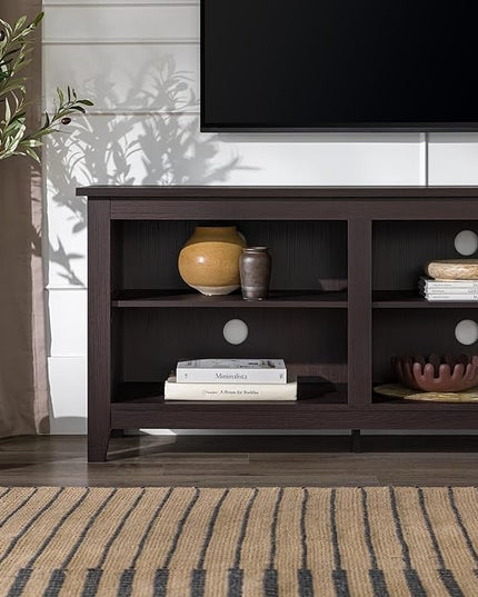 Walker Edison Wren Classic 6 Cubby TV Stand for TVs up to 80 Inches, 70 Inch, Espresso - LeafyLoom