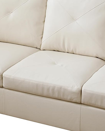 Faux Leather L Shape Sofa, Modern Sofa&Couch for Living Room,5-Seat Comfy Sectional Sofá Corner Couch Set with Wide Chaise for Bedroom,Office, White - LeafyLoom