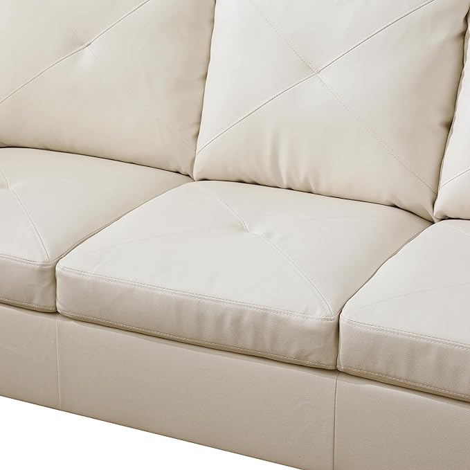 Faux Leather L Shape Sofa, Modern Sofa&Couch for Living Room,5-Seat Comfy Sectional Sofá Corner Couch Set with Wide Chaise for Bedroom,Office, White - LeafyLoom