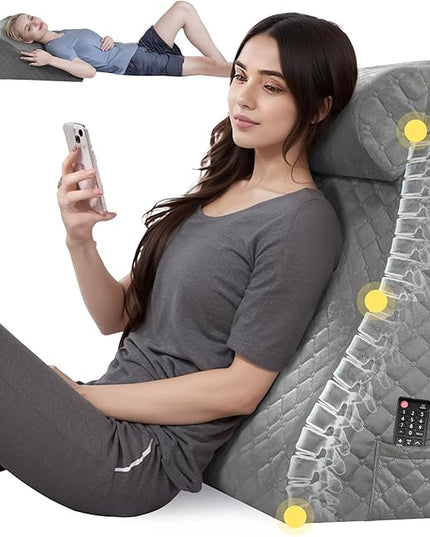 Reading Pillows for Sitting in Bed Adult Back Pillow for Bed Sitting Up, Back Support Pillow for Bed with Adjustable Roller, Foam Wedge Pillow for Neck, Lumbar, Back, Gray, 20 * 12 * 26IN - LeafyLoom