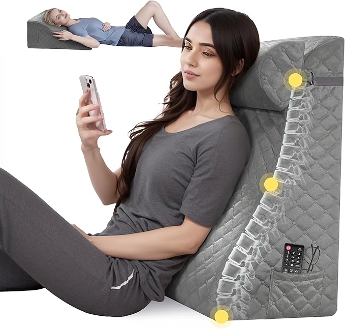 Reading Pillows for Sitting in Bed Adult Back Pillow for Bed Sitting Up, Back Support Pillow for Bed with Adjustable Roller, Foam Wedge Pillow for Neck, Lumbar, Back, Gray, 20 * 12 * 26IN - LeafyLoom