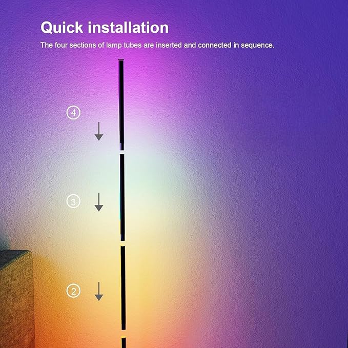 Smart RGB LED Floor Lamp 60" with 16 million DIY Colours Music Sync Bluetooth Mobile App Color Changing Ambient Lighting Fixture for Bedroom Gaming Living Room Home Office - LeafyLoom