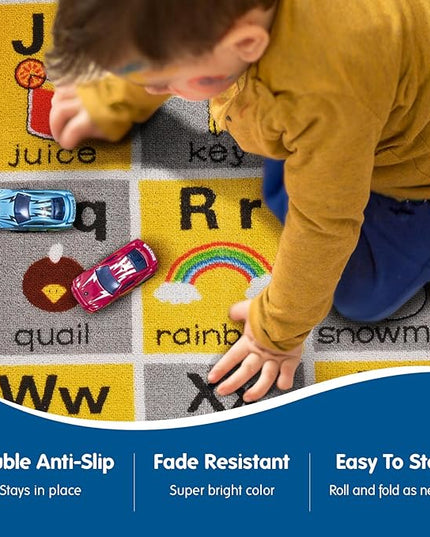 Booooom Jackson ABC Rug, 3.3 x 4.9 ft, Educational Area Rug for Kids, Non-Slip Polyester Rug with Alphabet, Shapes, Animals & Fruits, Perfect for Playroom, Nursery, Classroom - LeafyLoom