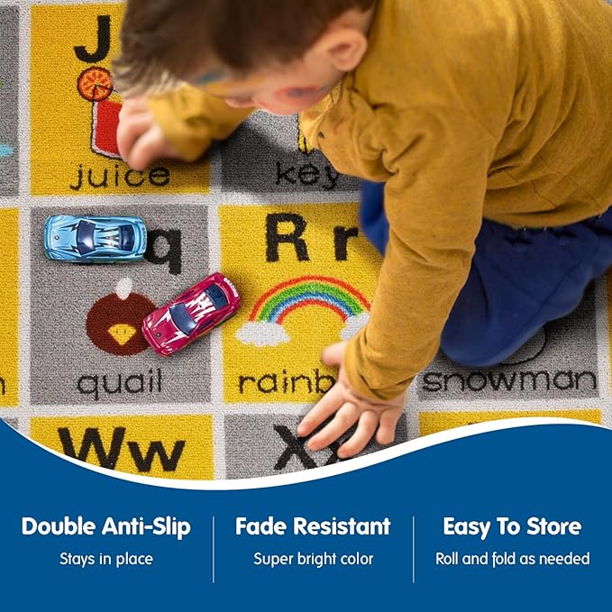 Booooom Jackson ABC Rug, 3.3 x 4.9 ft, Educational Area Rug for Kids, Non-Slip Polyester Rug with Alphabet, Shapes, Animals & Fruits, Perfect for Playroom, Nursery, Classroom - LeafyLoom