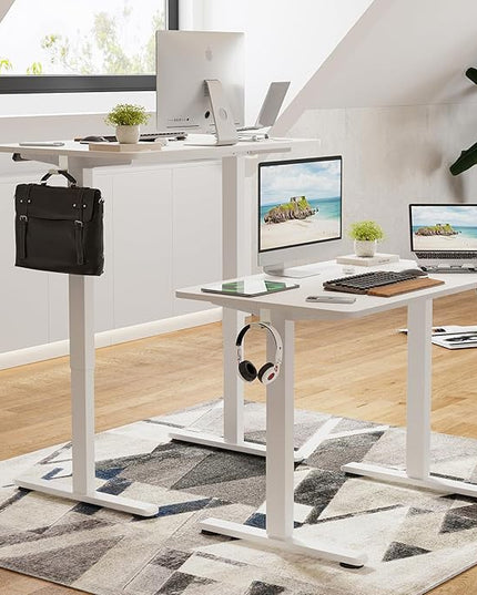 STARY Electric Memory Preset 40 x 24 Inches Adjustable Height Computer Workstation Sit Stand Home Office Desk with Splice Board, 4024, White Desktop/White Frame - LeafyLoom