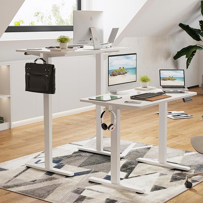 STARY Electric Memory Preset 40 x 24 Inches Adjustable Height Computer Workstation Sit Stand Home Office Desk with Splice Board, 4024, White Desktop/White Frame - LeafyLoom