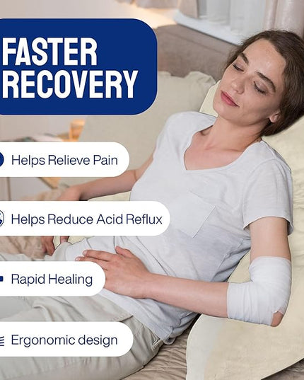 ComfortSpa Reading Pillow for Bed Adult Size, Back Rest Pillow with Arms, Pockets and Washable Cover; Use as a Back Pillow for Sitting in Bed for Bedrest or Relief from GERD Heartburn (Cream) - LeafyLoom