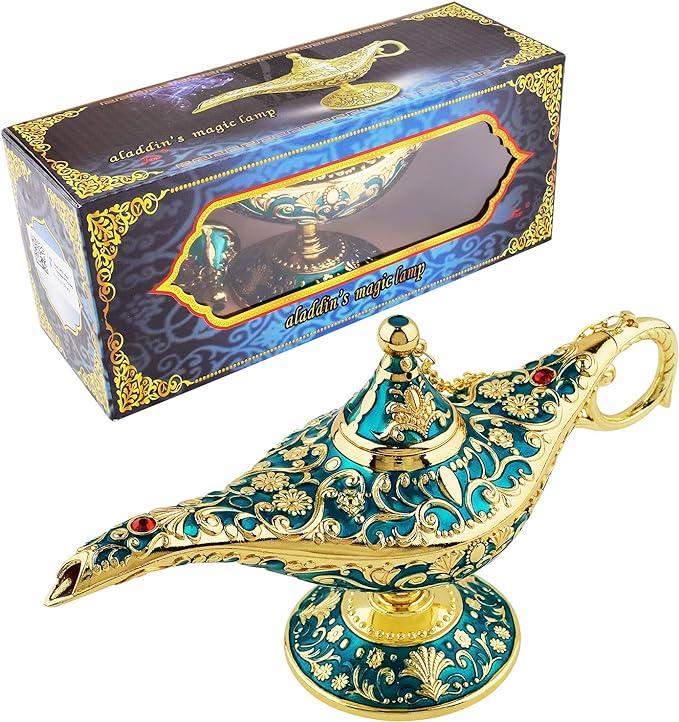 Vintage Legend Aladdin Lamp Magic Genie Wishing Light,Collectable Rare Classic Arabian Costume Props Lamp Tabletop Decor Crafts for Home/Wedding Decoration&Gift for Party/Halloween/Birthday - LeafyLoom