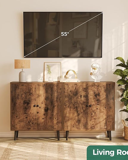 Buffet Cabinet with Storage, Storage Cabinet with 2 Doors, Rustic Brown Cabinet with Solid Wood Feet, Sideboard Cabinet Accent Cabinet, for Kitchen, Entryway, Living Room - LeafyLoom