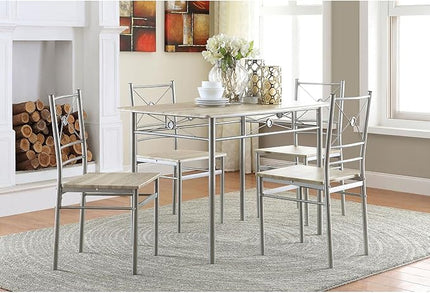 NicBex Small Dining Table Set for 4 Counter Height Dining Table Set 5-Piece Rectangle Dining Set for Kitchen, Breakfast Nook Living Room, Steel Frame, Space-Saving, Silver - LeafyLoom