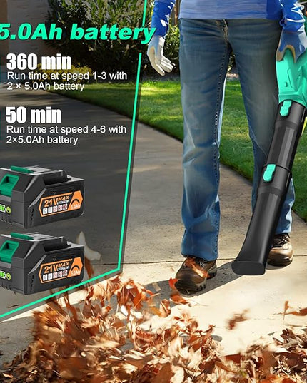 Leaf Blower - 320CFM 180MPH 21V Leaf Blower Cordless with 2 X 5.0 Ah Battery & Charger, Electric Leaf Blower Battery Powered Leaf Blower Lightweight for Snow Blowing & Lawn Care Yard Cleaning - LeafyLoom
