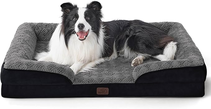 Bedsure Orthopedic Dog Bed for Large Dogs - Calming Dog Sofa Beds Large with Luxurious Short Plush, Big Pet Couch Bed with Removable Washable Cover, Waterproof Lining and Nonskid Bottom, Black BEDSURE