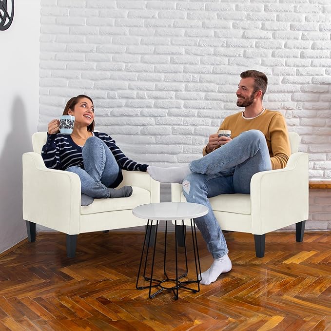 VINGLI Accent Chairs for Living Room Arm Chairs Set of 2 Mid Century Modern Chair Chenille Upholstered Comfy Chair Side Chair for Bedroom, Play Room, Apartment, Office (Creamy White) - LeafyLoom