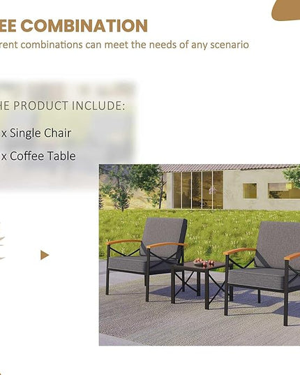 Shintenchi 3 Piece Metal Outdoor Patio Furniture Set, Modern Outdoor Metal Chairs Conversation Furniture Set with Coffee Table for Patio,Backyard,Balcony, Poolside (Dark Grey) - LeafyLoom