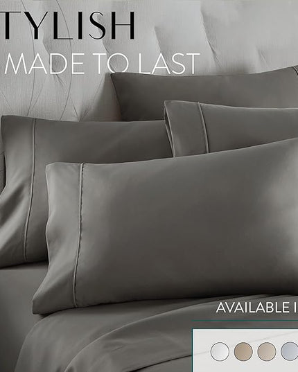 Danjor Linens Twin Sheets Set - Hotel Luxury Essential Bedding - 4 pc Soft Bedding & Pillowcases Set with Deep Pockets - Breathable Bed Sheets, Wrinkle Free - Grey Sheets - LeafyLoom