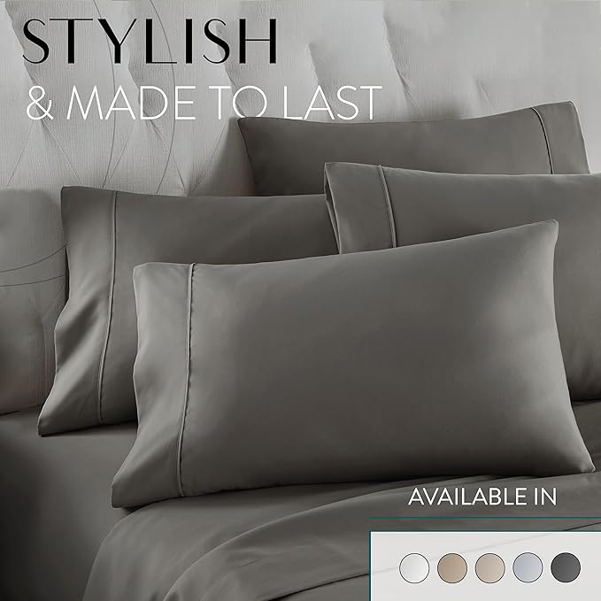 Danjor Linens Twin Sheets Set - Hotel Luxury Essential Bedding - 4 pc Soft Bedding & Pillowcases Set with Deep Pockets - Breathable Bed Sheets, Wrinkle Free - Grey Sheets - LeafyLoom