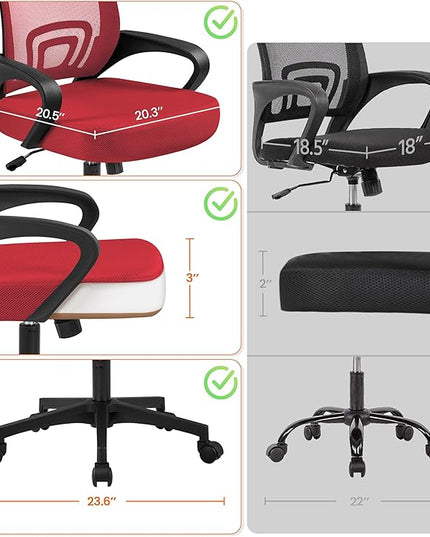 Yaheetech Office Chair Desk Chair Mid Back Mesh Task Chair Computer Chair Ergonomic Rolling Swivel Chair Adjustable Executive Chair with Lumbar Support Armrests, Red - LeafyLoom