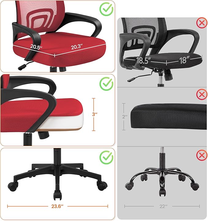 Yaheetech Office Chair Desk Chair Mid Back Mesh Task Chair Computer Chair Ergonomic Rolling Swivel Chair Adjustable Executive Chair with Lumbar Support Armrests, Red - LeafyLoom