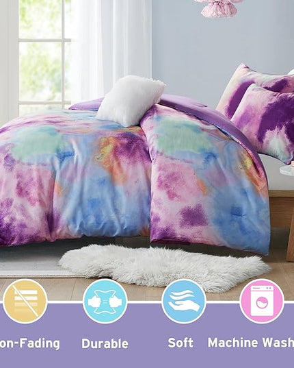 Intelligent Design King Size Comforter Set, Watercolor Comforter Set for Teen Girl & Boys, Tie Dye King Bedding Sets, 4 Pieces Cassiopeia Comforter, Sham, Throw Pillow King/Cal King Lavender - LeafyLoom